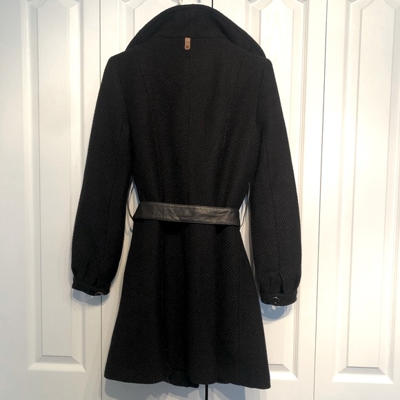 Mackage Wool Coat with Leather Trim and Belt - Picture 2 of 5